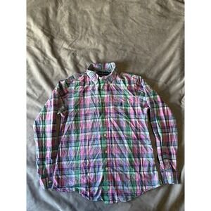 Ralph Lauren Custom Fit Plaid Button Down Shirt Mens Large Pink Green Blue